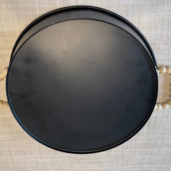 "Home Sweet Home" decorative black serving tray, Boho beaded handles organizer - Picture 5 of 6